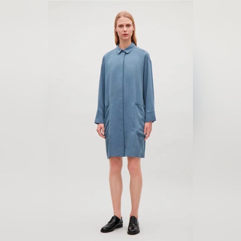 COS Casual Blue Button-Up Shirt Dress SIZE XS EU 34